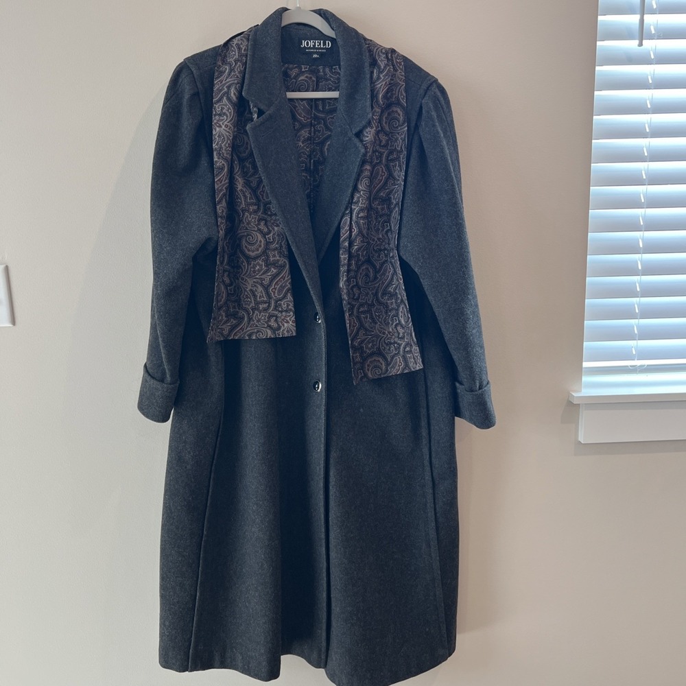 Vtg Jofeld Coat Womens Medium Black Wool Blend Trench Removable Matching Scarf